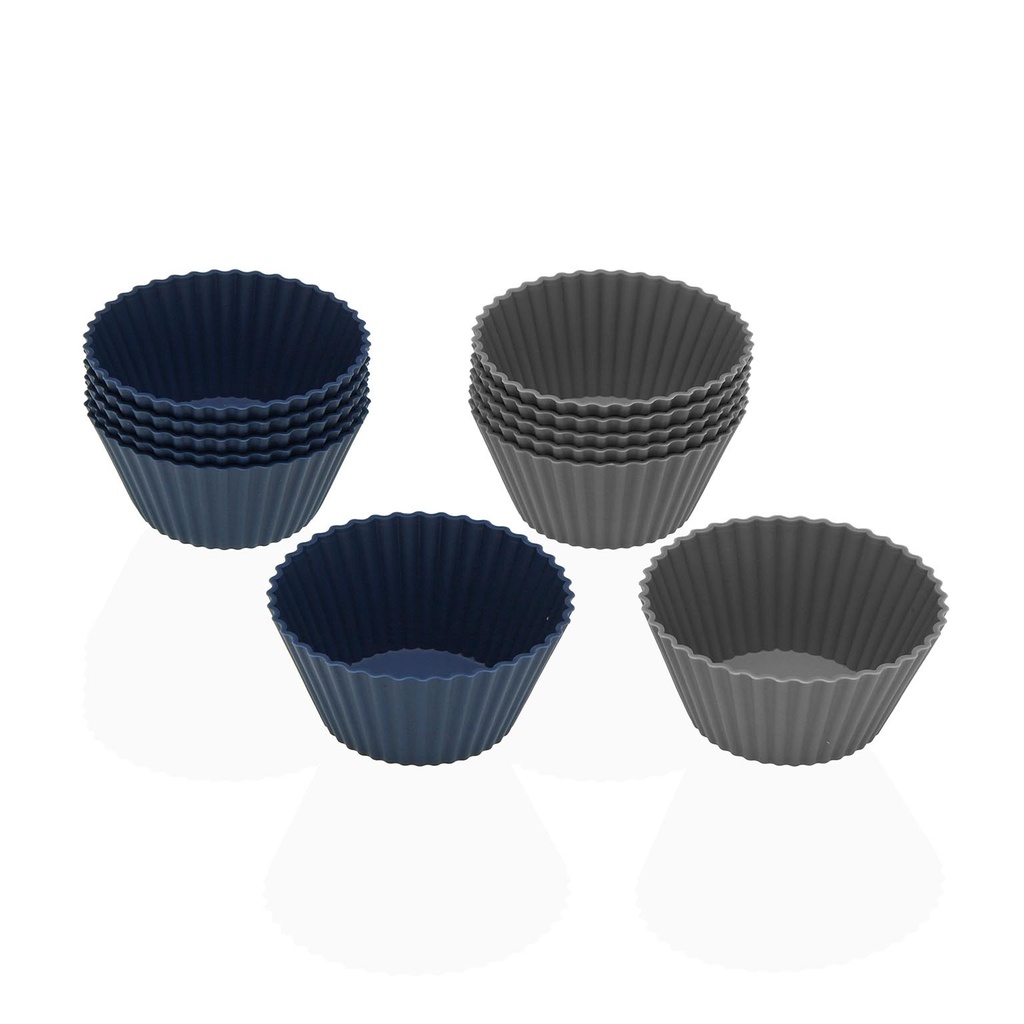 [10530520] Set 12 moldes magdalenas azul gris